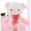 Ours en peluche blanc avec un nœud rose à pois.