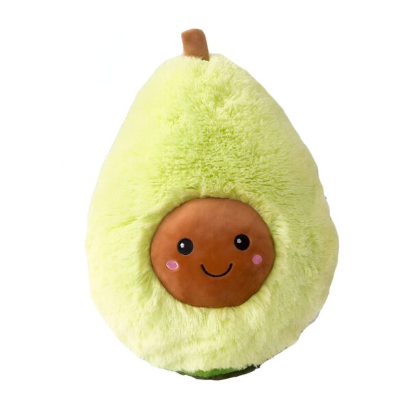 peluche-avocat-poilu-jouet-peluche-avocat-adorable-6a-2 Un coussin en forme d'avocat souriant avec des joues roses.