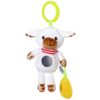 peluche-bebe-a-suspendre-jouet-musical-et-tactile-agneau-chien-1a-1 Jouet en peluche blanc en forme d'agneau avec un miroir intégré et un hochet jaune.