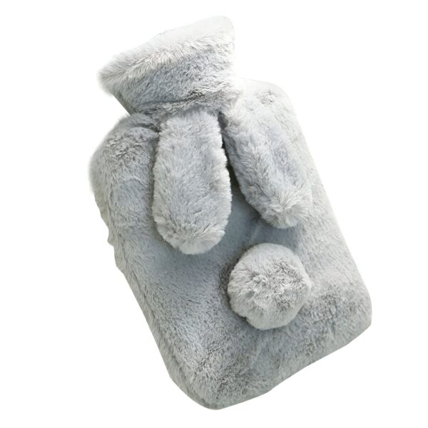 Bouillotte en forme de lapin gris en fourrure.