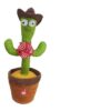peluche-cactus-chantant-et-dansant-jouet-interactif-5a Un cactus en peluche portant un chapeau de cowboy et un bandana rouge, dans un pot brun.