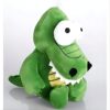 peluche-crocodile-rigolot-jouet-enfant-3a-2 Une peluche verte de crocodile avec de grands yeux blancs et une bouche ouverte montrant ses dents.