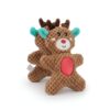 peluche-de-noel-cerf-en-pain-d-epices-decoration-de-sapin-2a Jouet en peluche de renne de Noël pour chien avec des oreilles bleu turquoise et un nez rouge.