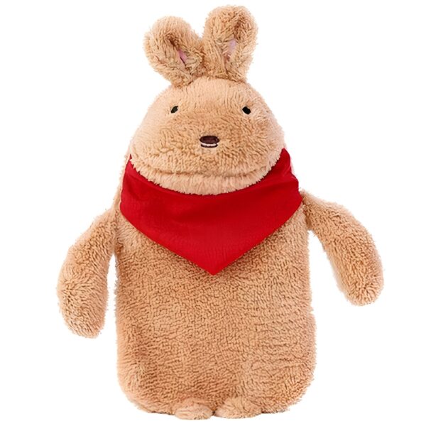 peluche-lapin-bouillotte-chauffante-brun-avec-noeud-rouge-2a-2 Peluche lapin brun avec un bandana rouge.