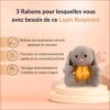 peluche-lapin-respirant-doudou-lumineux-apaisant-pour-sommeil-profond-3a-2 Lapin respirant en peluche gris avec une chemise jaune, 3 raisons pour lesquelles vous en avez besoin : respiration naturelle apaisante et relaxante, favorise un endormissement rapide et un sommeil profond, soulage instantanément l'anxiété et calme l'esprit.