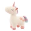 peluche-licorne-magique-douce-cadeau-enfant-1a-1 Une peluche de licorne blanche avec une crinière arc-en-ciel, des fleurs roses et un petit cœur sur la joue.