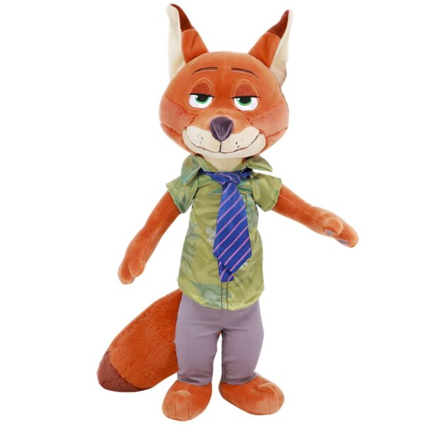 Peluche de Nick Wilde, le renard rusé du film d'animation Zootopie, portant une chemise hawaïenne verte et une cravate violette.
