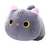Peluche de chat gris avec de grands yeux jaunes et un nez rose.