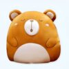 peluche-ours-couverture-doudou-bebe-peluche-oreiller-1a-2 Un coussin en forme d'ours brun avec un visage mignon et des yeux fermés.