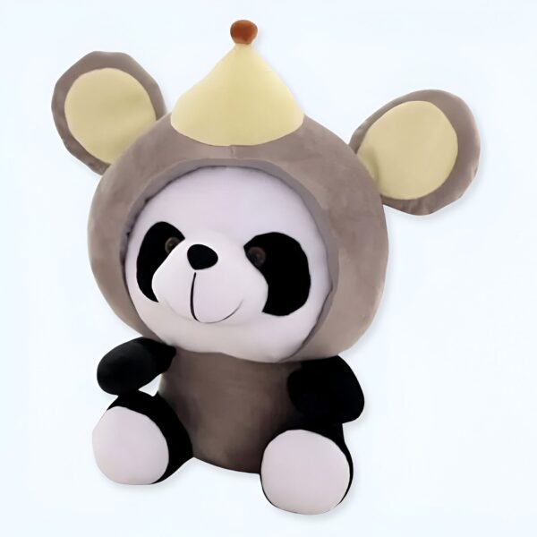 Peluche panda portant un chapeau de souris. C'est un cadeau idéal pour les enfants.