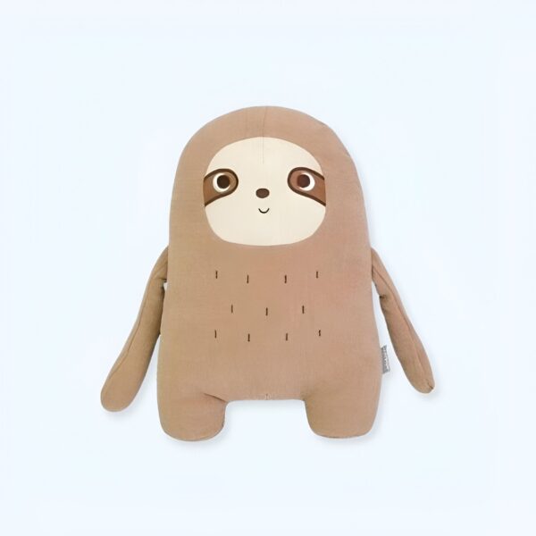 peluche-paresseux-en-coton-jouet-doux-et-calin-1a Une peluche de paresseux en tissu marron avec un visage souriant.