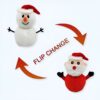 Un jouet en peluche qui se transforme de bonhomme de neige en Père Noël en le retournant.