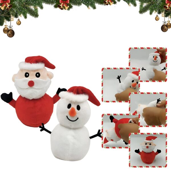 Jouets en peluche de Père Noël et de bonhomme de neige pour les fêtes de Noël.
