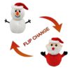 Un jouet en peluche représentant un bonhomme de neige qui se transforme en Père Noël lorsqu'on le retourne.