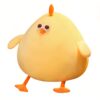 Une peluche jaune en forme de poulet avec de grands yeux et un bec orange.