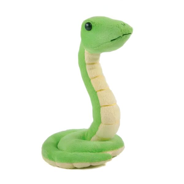 peluche-serpent-vert-jouet-enfant-peluche-mignon-2a-3 Un serpent en peluche vert avec des yeux noirs et un ventre beige sur un fond blanc.