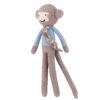 peluche-singe-tricot-jouet-en-peluche-tricote-de-haute-qualite-cadeau-pour-enfants-3a-2 Peluche singe tricoté marron avec une écharpe bleue et un sourire.