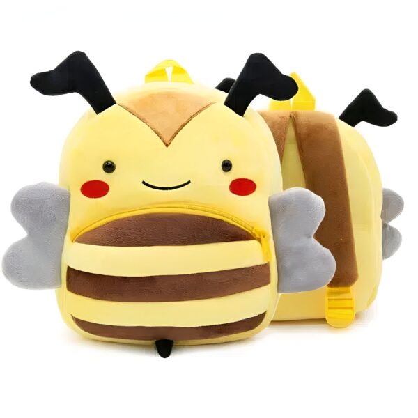 sac-a-dos-peluche-abeille-jaune-pour-enfant-cadeau-original-2a-3 Sac à dos en peluche en forme d'abeille jaune et noir avec des ailes grises.