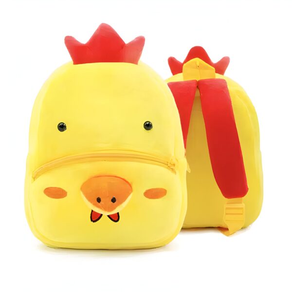sac-a-dos-peluche-poulet-tete-de-poulet-sac-a-dos-enfant-jaune-mignon-2a-3 Sac à dos en forme de poussin jaune avec une crête rouge et un bec orange, parfait pour les enfants.